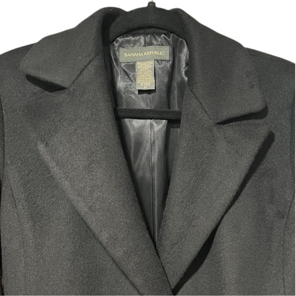 Banana Republic Black Wool Coat Removable Angora Fur Collar Medium Like New - Picture 9 of 12